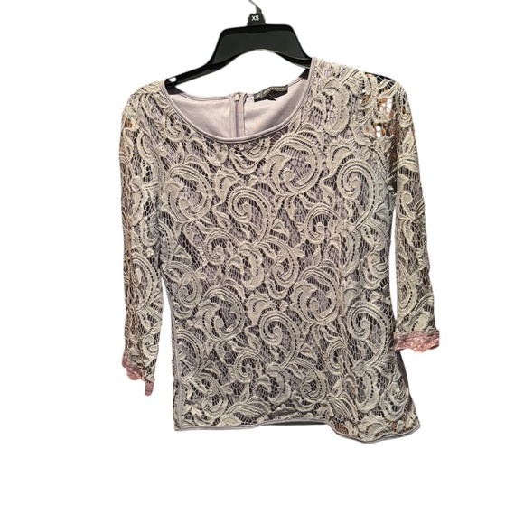 Adrianna Papell Women's 3/4 Sleeve Lace Blouse Gray Small - Picture 1 of 7